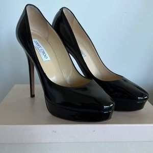 Jimmy choo cosmic black patent platforms